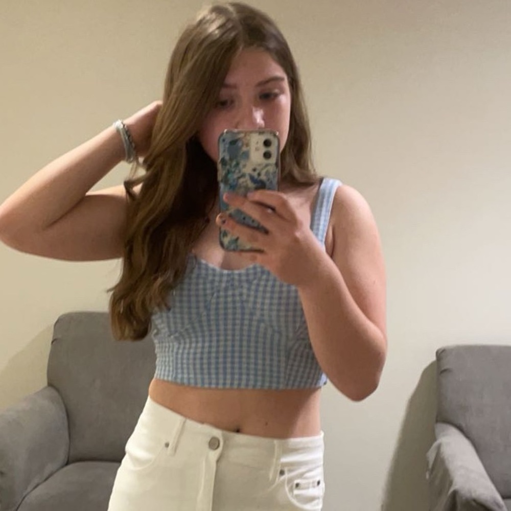 Coco+jaimeson blue and white gingham crop top